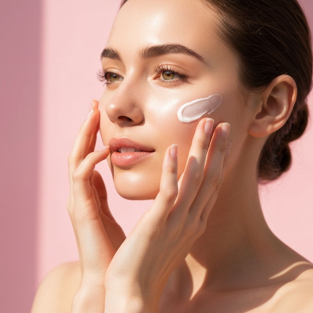 Woman applying skincare