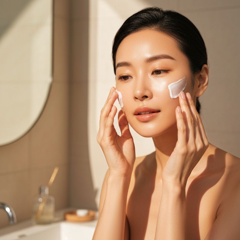 Woman applying skincare